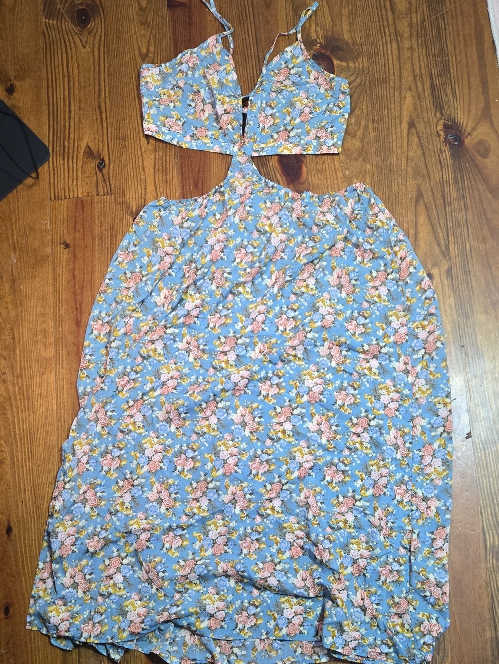 Floral Blue Cutout Maxi Skirt - Women's